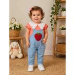 Uçurtma Baby Kids Babybuu Çilek Cepli Fırfırlı Yakalı Kot Kız Bebek Yazlık Bayramlık Salopet - 585Somon - 18 Ay