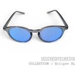 Ucuz Hediyelik Eşya Unisex Şeffaf Gri Çerçeveli Mavi Camlı Yuvarlak Güneş Gözlüğü - Eclipse Bl Collection - Şeffaf - Koyu Gri