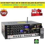 Ucuzcu Market 2X100 Watt Max 400 W Usb/uk Balans Bt 4 Mik. Girişli 4 Hoparlör Çıkışlı Streo Trafosuz Mıxer Küp Anfi