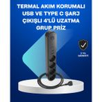 Ucuztekno tekno Akıllı Akım Dengelemeli 4’lü Çoklu Priz Type-C ve USB Çıkışlı 2026