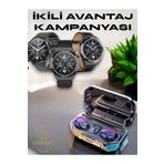 UCUZTEKNO Yeni Nesil Yuvarlak Ekranlı Akıllı Saat ve Bluetooth Kulaklık Kombini