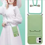 UEEBAI iPhone 11 6,1 inç için kamera kapaklı çapraz kılıf, silikon kart tutucu, telefon kılıfı, ayarlanabilir kolye kayışı, kordonlu, darbeye dayanıklı koruyucu kılıf - Maça yeşili
