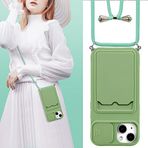 UEEBAI iPhone 13 6,1 inç için kamera kapaklı çapraz kılıf, silikon kart tutucu, telefon kılıfı, ayarlanabilir kolye kayışı, kordonlu, darbeye dayanıklı koruyucu kılıf - Maça yeşili