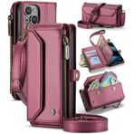 UFinetech iPhone 13 Mini Kılıf için, RFID Engelleme Kickstand ile Crossbody Cüzdan Telefon Kılıfı, Anti-Drop Kablosuz Şarj Kartı Yuvaları, PU Deri Omuz Çantası Debriyaj Ayarlanabilir Kayış, Bordo