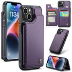 UFinetech iPhone 14 Plus için Kılıf, Lüks Deri Cüzdan, Kickstand, Kart Tutucu, Kamera Ekran Koruması, İnce Dayanıklı, Darbeye Dayanıklı Sert Kapak iPhone 14 Plus Kılıf, Çizilmez Tampon, Mor
