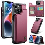 UFinetech iPhone 14 Plus için Kılıf, Lüks Deri Cüzdan Kickstand Kart Tutucu Kamera Ekran Koruması, iPhone 14 Plus Kılıf, Çizilmez Tampon Erkek Kadın, Kırmızı