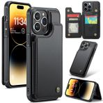 UFinetech iPhone 14 Pro Max için kılıf, lüks deri cüzdan, stantlı, kart tutucu, kamera ekran koruması, ince, darbeye dayanıklı, sert kapak, iPhone 14 Pro Max için, çizilmeye karşı dayanıklı tampon,