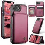 UFinetech iPhone 16e için Kılıf, Lüks Deri Cüzdan, Kickstand, Kart Tutucu, Kamera Ekran Koruması - İnce, Dayanıklı, Darbeye Dayanıklı Sert Kılıf, Erkekler Kadınlar için Çizilmez Tampon, Kırmızı