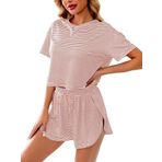 UFinetech Kadın Pijama Takımı - Ayarlanabilir İpli Şortlu Yumuşak Çizgili Loungewear, Nefes Alabilir Hafif Gecelik, kırmızı çizgiler, L