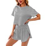 UFinetech Kadın Pijama Takımı - Ayarlanabilir İpli Şortlu Yumuşak Çizgili Loungewear, Nefes Alabilir Hafif Gecelik, siyah çizgiler, XL