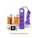 Ufo Akım Korumalı Grup Priz 2.5 Mt Kablolu Anahtarlı Mor 3 Lü Ve Usb+Type-C Şarj Aleti 3000 Watt