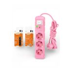 UFO Akım korumalı grup priz 2.5 mt kablolu anahtarlı pembe 3 lü ve USB+type-c şarj aleti 3000 watt