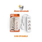 Ufo Akım Korumalı Seyyar Grup Priz Kablolu Topraklı 0.50 Cm ((Beyaz Renk)) 3500 Watt