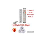 UFO Akım Korumalı Usb Sarj Aleti 6 Lı Beyaz 2 Metre Topraklı Grup Priz Golyat Hediyeli