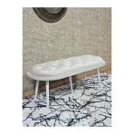 Ufo Oturak Bench - Beyaz Boyalı Sivriltme Ayak - Oturak - Bench - Puf - Yatak Ucu Pufu Krem Renk 100 X 50 Boyut/Ebat