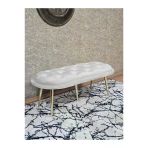Ufo Oturak Bench - Gold Kaplama Sivriltme Ayak - Oturak - Bench - Puf - Yatak Ucu Pufu Krem Renk 100 X 50 Boyut/Ebat
