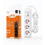 UFO Yeni 3lü Akım Korumalı Grup Priz 0,5 Metre Bakır Kablolu, 5V 2,4A USB ve Type-C ile Şarj, Anahtarlı Topraklı Priz, Sürekli Koruma, 16A 250V, Max 3500W Aşırı Yük Koruması, 0,5m. Beyaz renk