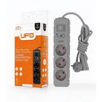 UFO Yeni 3lü Akım Korumalı Grup Priz 1,5 Metre Bakır Kablolu, 5V 2,4A USB ve Type-C ile Şarj, Anahtarlı Topraklı Priz, Sürekli Koruma, 16A 250V, Max 3500W Aşırı Yük Koruması, 1,5m. Gri renk