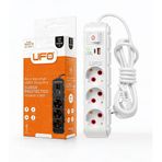 UFO Yeni 3lü Akım Korumalı Grup Priz 2,5 Metre Bakır Kablolu, 5V 2,4A USB ve Type-C ile Şarj, Anahtarlı Topraklı Priz, Sürekli Koruma, 16A 250V, Max 3500W Aşırı Yük Koruması, 2,5m. Beyaz renk