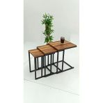 Ufuk Home 3Lu Zigon Sehpa Ceviz Tabla Siyah Ayak Sehpa