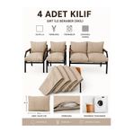 UFUK HOME Balkon Bahçe Takımı Minder Kılıfı 4’lü Set Bej 55x90 cm Fermuarlı Yıkanabilir