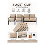 UFUK HOME Balkon Bahçe Takımı Minder Kılıfı 4’lü Set Bej 55x90 cm Fermuarlı Yıkanabilir