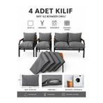 UFUK HOME Balkon Bahçe Takımı Minder Kılıfı 4’lü Set Gri 55x90 cm Fermuarlı Yıkanabilir
