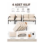 UFUK HOME Balkon Bahçe Takımı Minder Kılıfı 4’lü Set Krem 55x90 cm Fermuarlı Yıkanabilir