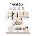 UFUK HOME Balkon Bahçe Takımı Minder Kılıfı 4’lü Set Krem 55x90 cm Fermuarlı Yıkanabilir