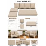 UFUK HOME Daisy 211 Bej 7 Parça Balkon Bahçe Mobilyası Minder Seti Fermuarlı Süngerli