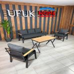 Ufuk Home Kavacık 3+1+1+ Masa Bahçe Takımı, Balkon Mobilyası, Balkon Bahçe Mobilyaları, Bahçe Masa Takımı, Çay Seti - Antrasit