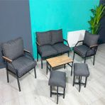 Ufuk Home Linda 2 1 1 + 2 Puf + Sehpalı Antrasit Oturma Grubu, Koltuk Takımı,puflu bahçe balkon takımı