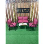Ufuk Home Linda 2+1+1 Metal Sehpalı Bahçe Takımı, Şık Balkon Takımı Dayanıklı Iç ve Dış Mekan Kullanımı Için Modern Cafe Mobilyası, Konforlu Balkon Koltuk Takımı ,su Geçirmez Minderler Uzun Ömürlü Metal Iskelet - Pembe