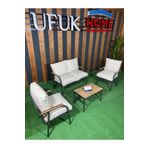 UFUK HOME Linda 211 Sehpalı Krem Fermuarlı Bahçe Balkon Takımı, Cafe, Salon - Metal Kanepe Koltuk Takımı