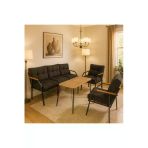 Ufuk Home Milas 311 Masalı Siyah Fermuarlı Bahçe Balkon Takımı, Cafe, Salon - Metal Kanepe Koltuk Takımı