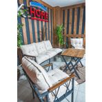 UFUK HOME Miray 311 Masalı Krem Fermuarlı Bahçe Balkon Takımı, Salon, Teras- Berjer Düğmeli Metal Çay Seti