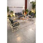 Ufuk Home Violet Cappuccino 2+1+1 Masalı Antrasit Minderli Metal Balkon Bahçe Oturma Grubu