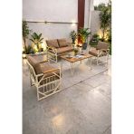 Ufuk Home Violet Cappuccino 2+1+1 Masalı Kahverengi Minderli Metal Balkon Bahçe Oturma Grubu