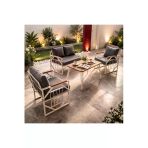 Ufuk Home Violet Krem 2+1+1 Masalı Bahçe Oturma Grubu Minderli Metal Ahşap Detaylı Balkon Teras Takımı