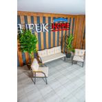 UFUK HOME Zeyd 311 Krem Fermuarlı Bahçe Balkon Takımı, Salon - Metal Kanepe Koltuk Takımı