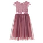 Ugitopi Kız Dantel Uzun Elbise Çocuk Tül Tütü Parti Prenses Elbisesi, 1dusty Rose, 4 Years