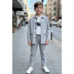 Ugly Duck 09-15 Yaş Çizigli Ceket Pantolon Üçlü Takım - Beyaz-Mavi - Beyaz - Mavi - 8 - 9 Yaş