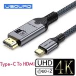 Ugourd 1-Metre Type-C To HDMI 4K 60Hz Ultra Full Hd CE+FCC+ROHS Lisanslı MacBook/Tablet/Telefon Tak Çalıştır Görüntü Aktarım Kablosu Hasır Örgülü Sağlam Kablo