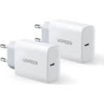 Ugreen 20W Type-C PD QC 3.0 Hızlı Şarj Cihazı İkili Paket - Beyaz