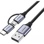Ugreen 2'Si 1 Arada Örgülü Type-C Micro Usb Şarj Data Kablosu 1 Metre