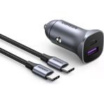 Ugreen 30W QC PD Alüminyum Araç Çakmaklık Şarj Cihazı 1xUSB-C, 1xUSB-A, Gri, 40858