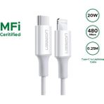 Ugreen 60746 Us171 Mfi Sertifikalı 20W Usb-C To Lightning Hızlı Şarj Kablosu Beyaz 0.25Cm