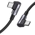 Ugreen 70531 USB-C 60 W 3A QC PD Çift Taraflı 90 Derece Örgülü 2 m Siyah Hızlı Şarj Kablosu