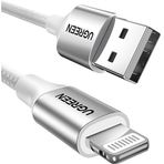 Ugreen Lightning to Usb-A Örgülü MFi Sertifikalı iPhone Hızlı Şarj Kablosu 1 Metre Gümüş 60161