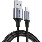 UGREEN Lightning - USB-A Örgülü MFi Sertifikalı İphone Hızlı Şarj Kablosu, 2 m, Siyah, 60158 - 2 Metre